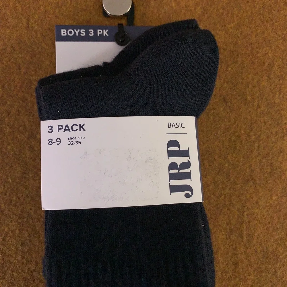 JRP Boys US Shoe Size 1-3.5 Navy Blue Ribbed Mid Calf Crew Socks 3 Pairs NWT